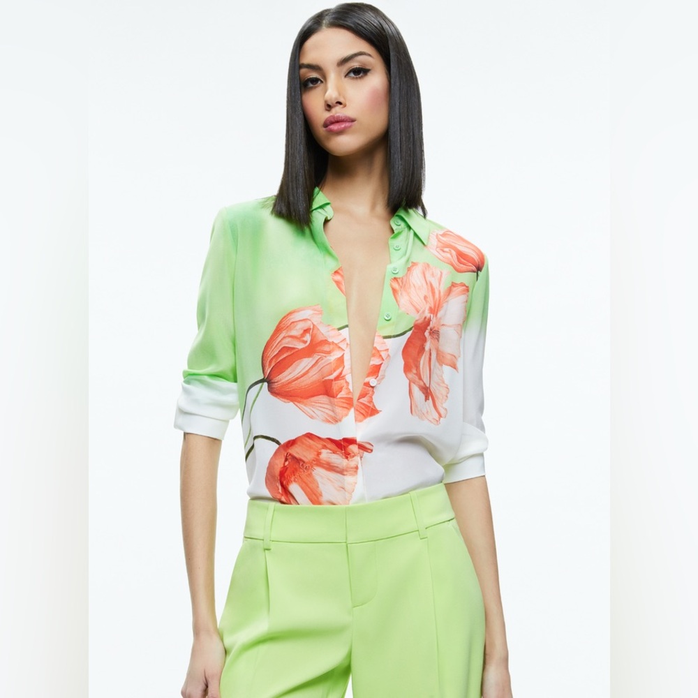 Alice + Olivia Brady Floral silk blouse NWOT